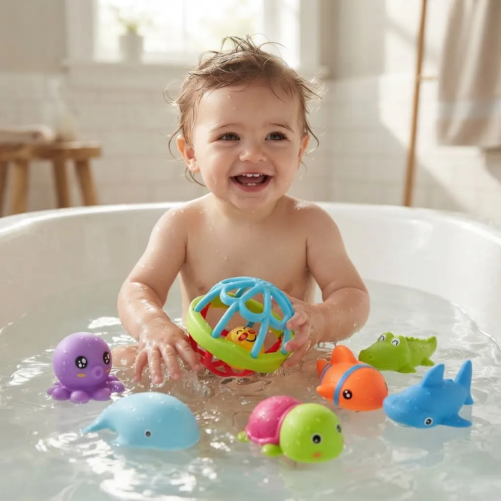 Kit De Banho Bichinhos Vinil E Bola Chocalho ( 7 Pecas ) - Imagem 3