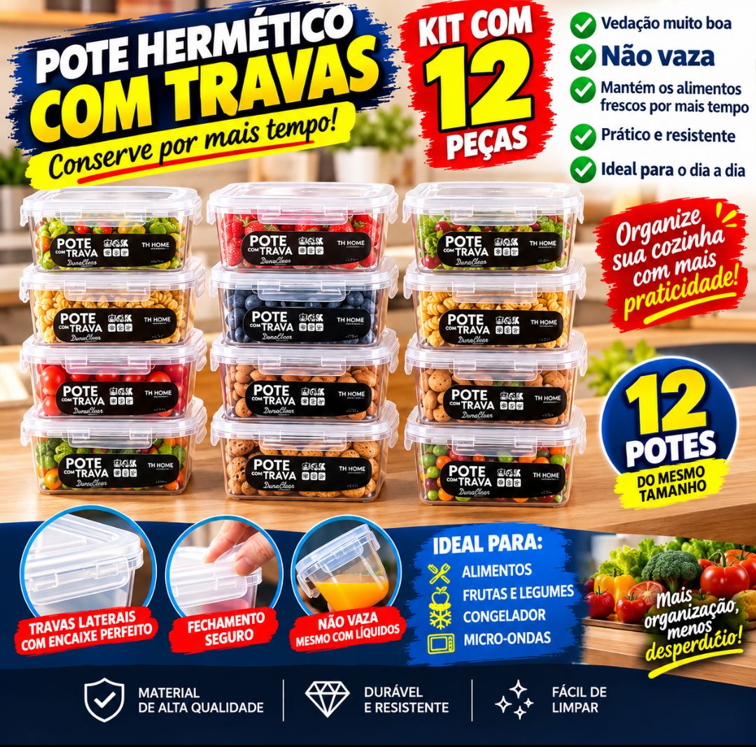 Potes Herméticos Kit c/12 Anti vazamento 750 ml
